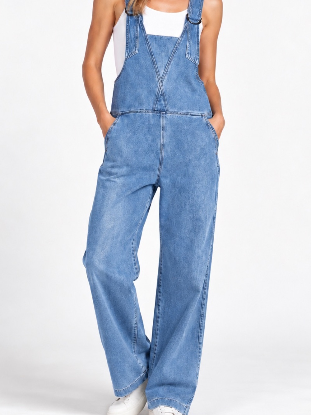 EASEL Cotton Denim Overalls Jumpsuit - Adjustable Straps - Wide Leg - Boho - NWT